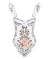 Farm Rio Sweet Bloom Bouquet Swimsuit In White