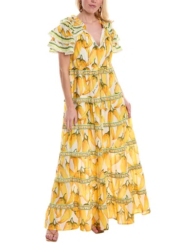 Farm Rio Swiss Dot Tiered Maxi Dress In Yellow