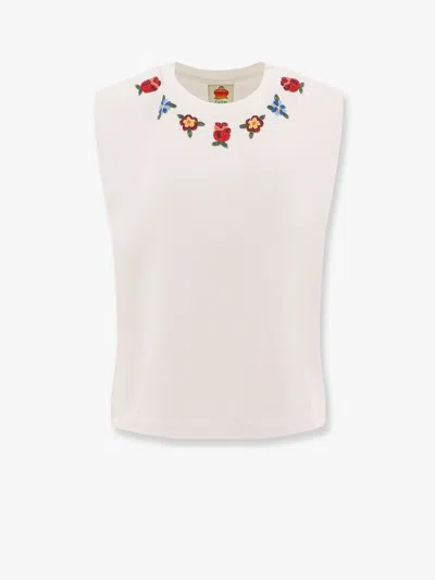 Farm Rio T-shirt In Cotone Con Applicazioni Floreali In White