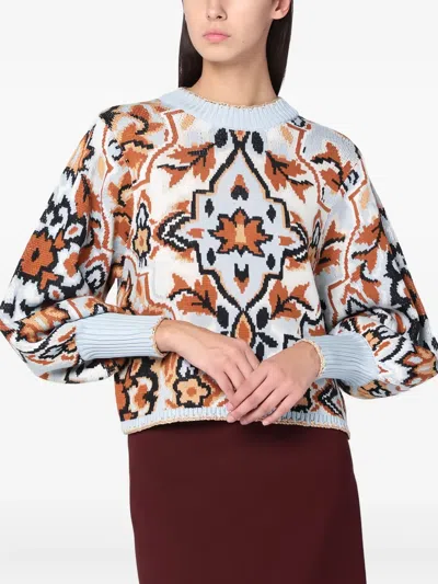 FARM RIO TAPESTRY BALLOON-SLEEVE SWEATER