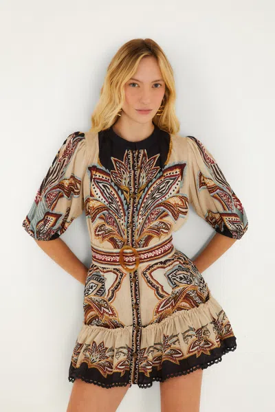 Farm Rio Tapestry Dream Mini Dress In Brown