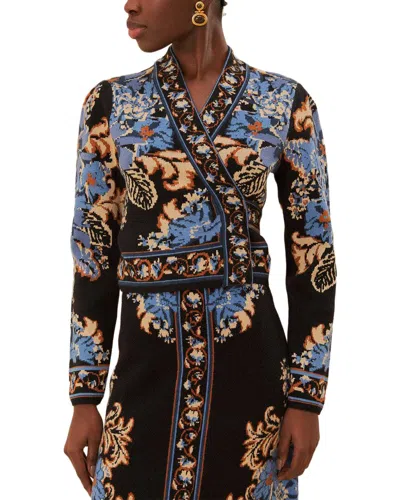 Farm Rio Cropped Jacquard-knit Wrap Top In Blue