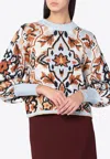 Farm Rio Light Blue Sweater With Tapestry Detail In Multi