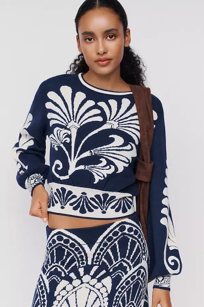 Farm Rio Tapestry Sweater In Blue