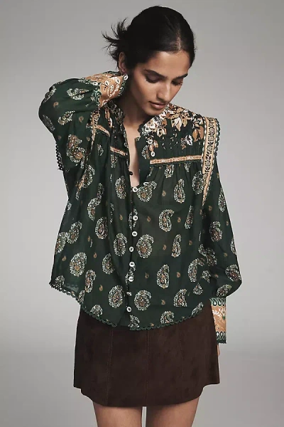 Farm Rio Tayla Buttondown Long-sleeve Blouse In Animal Print