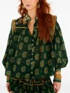 Farm Rio Tayla Buttondown Long-sleeve Blouse In Green