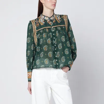 FARM RIO FARM RIO TAYLA GREEN COTTON BLOUSE