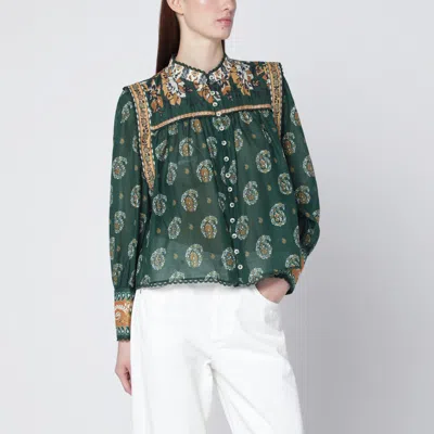 FARM RIO TAYLA GREEN COTTON BLOUSE