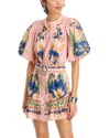 Farm Rio Dream Garden Pink Mini Dress With Belt In The Dream Garden Pink