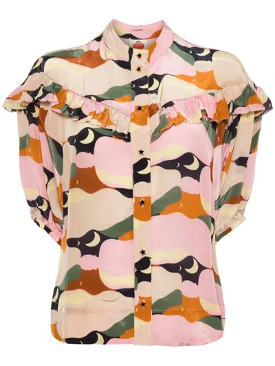 Farm Rio The Kiss Short Sleeve Blouse In Pink