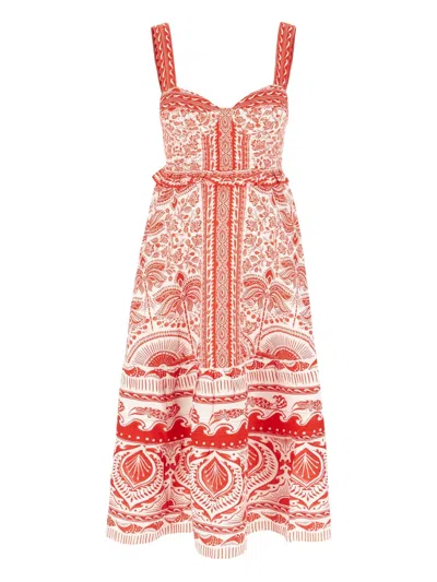 FARM RIO THE RED RIVER RIDE PRINT MIDI DRESS