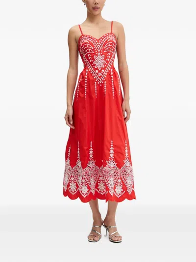 Farm Rio The Vicky Cut-out Embroidered Midi Dress In Red
