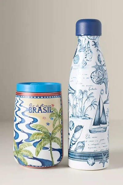 Farm Rio Thirst For Joy Water Bottle Set In Blue