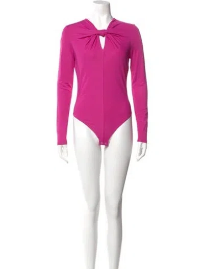 Pre-owned Farm Rio Tie Neck Long Sleeve Bodysuit W/ Tags In Pink