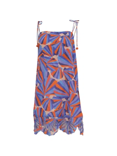 Pre-owned Farm Rio Tie-strap Print Mini Dress In Blue