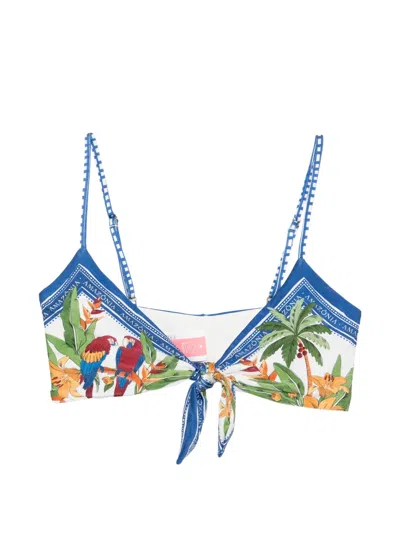 Farm Rio Tie Tropical Destination Off-white Swimsuit In Blue