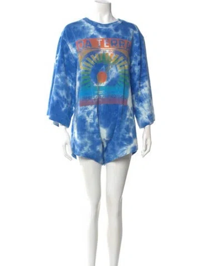 Pre-owned Farm Rio Tie-dye Print Crew Neck Romper In Blue