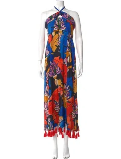 Pre-owned Farm Rio Tie-dye Print Long Dress W/ Tags In Blue
