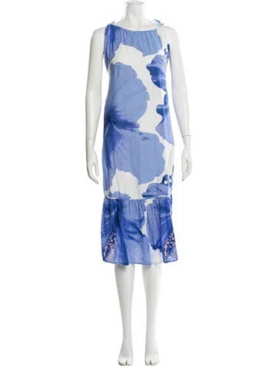Pre-owned Farm Rio Tie-dye Print Midi Length Dress In Blue