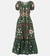 Farm Rio Tiered Floral Cotton Poplin Maxi Dress In Green