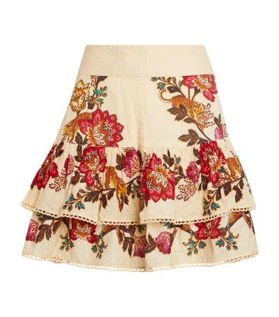 Farm Rio Printed Fil Coupé Cotton Mini Skirt In Multicoloured