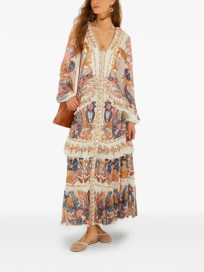 Farm Rio White Sea Garden Dress With Tiered Ruffles In Multi