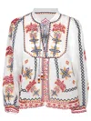 Farm Rio Blusa 'marys' Con Scollatura Alta E Ricami Colorati All-over In White
