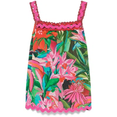 Farm Rio Jardin De Reve Wavy Trim Top In Multicolor