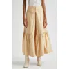 Farm Rio Topstitched Button Front Maxi Skirt In Khaki