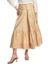Farm Rio Topstitched Button Front Maxi Skirt In Brown