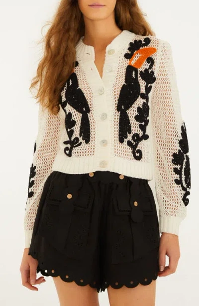 Farm Rio Toucan-motif Crochet Cardigan In White