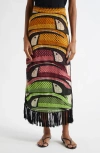 Farm Rio Toucan Tree Crochet Skirt In Dark Green