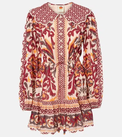Farm Rio Long Sleeve Button Front Minidress In Toucans Scarf Cream