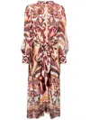 Farm Rio Tie Front Long Sleeve Shirtdress In Neutrals