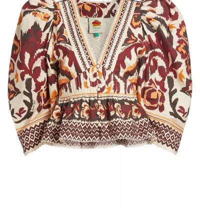 FARM RIO TOUCANS PUFF SLEEVE BLOUSE IN CREAM