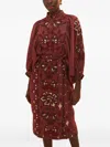 Farm Rio Toucans Scarf Embroidered Puff-sleeve Midi Dress In Brown