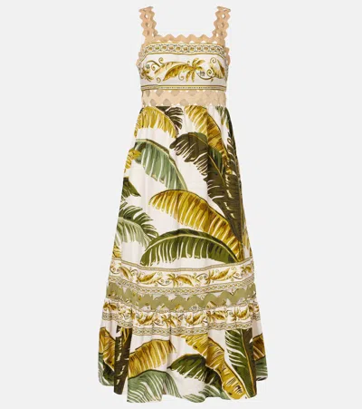 Farm Rio Trancoso Printed Linen-blend Midi Dress In Multi