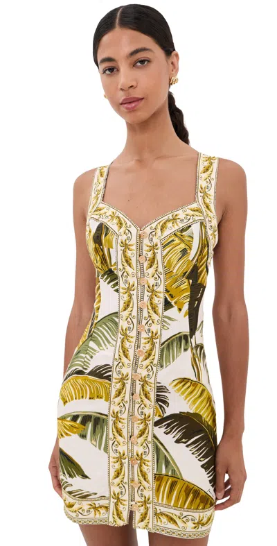 Farm Rio Tropical Palm Print Mini Dress In Trancoso Sand In Multi