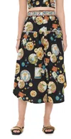 Farm Rio Trip Souvenir Black Mixed Buttons Midi Skirt Trip Souvenir Black
