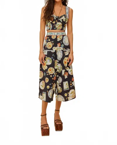 FARM RIO TRIP SOUVENIR MIXED BUTTONS MIDI SKIRT IN BLACK