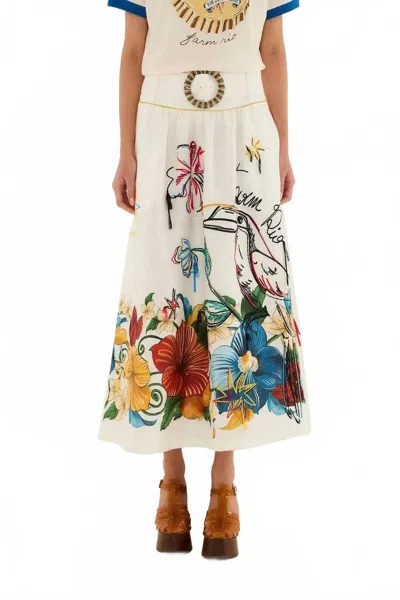 Farm Rio Tropi Embroidered Linen Skirt In Off-white