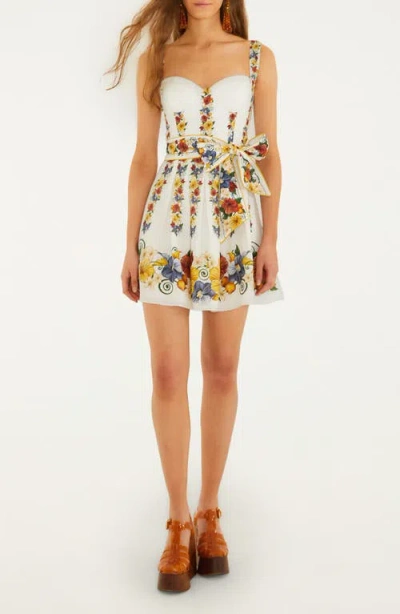 Farm Rio Palm Tree Beach Printed Linen-blend Mini Dress In Multi
