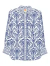 Farm Rio Blue Tropical Cameo Off-white Pajama Shirt Blue Tropical Cameo Off-white In Blue