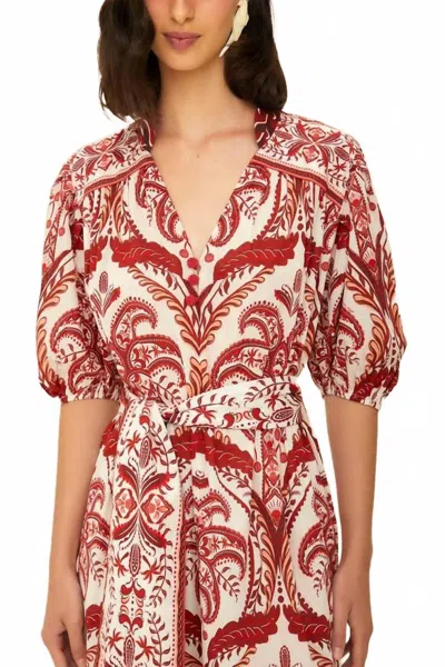 Farm Rio Tropical Cameo Belted Maxi Dress In Off White In Red