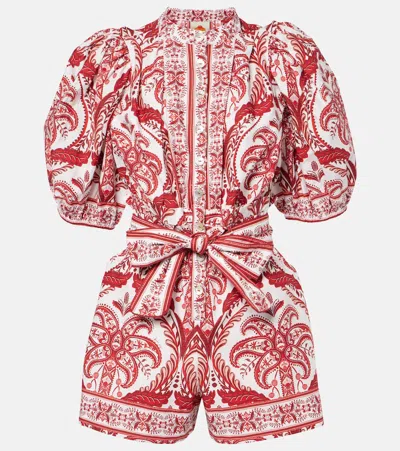 Farm Rio Tropical Cameo Off-white Romper In Red