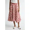 Farm Rio Tropical Cameo Linen Blend Midi Skirt In Tropical Cameo Off-w