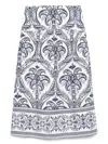 Farm Rio Tripical Cameo Shirred Printed Linen Midi Skirt In Blue