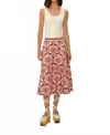 Farm Rio Tropical Cameo Midi Skirt In White/red In Multi