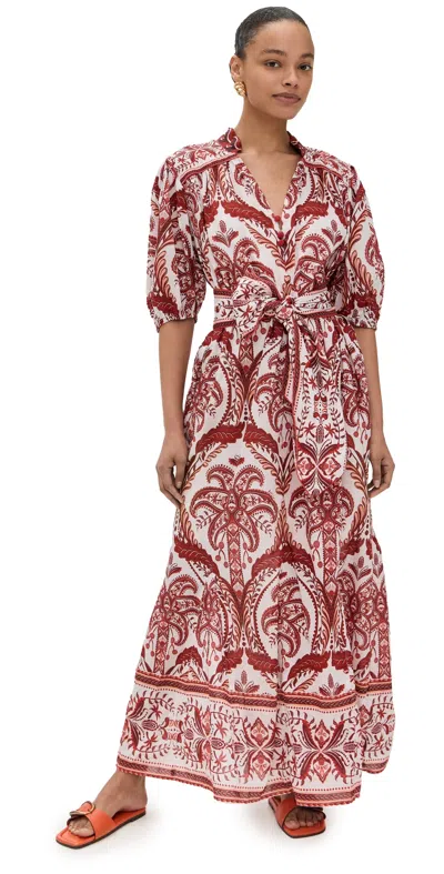Farm Rio Tropical Cameo Puff Sleeve Cotton Maxi Dress In Tropical Cameo Off-white