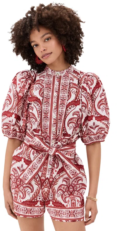 Farm Rio Tropical Cameo Off-white Romper In Red